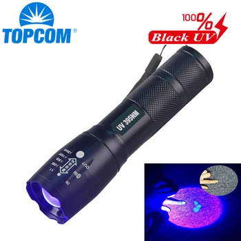 TopCom 395nm UV Lanterna LED cu Zoom 3W Lumina UV rezistent la apa Lanterna UV Pentru Amber Urină Detector de Utilizare 18650 Baterie Reîncărcabilă