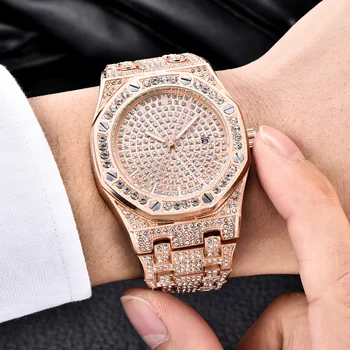 TOPGRILLZ Brand de Lux de GHEAȚĂ AFARĂ Ceas Cuarț de Aur HIP-HOP Ceasuri de mână Cu Micropave CZ Otel Inoxidabil Bratara