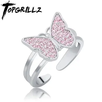 TOPGRILLZ de Înaltă Calitate Inel de Fluture Roz Zircon Inel de Deschidere Cupru Încrustat Inel de Fluture Pentru Femei Bijuterii de Moda Pentru Cadou