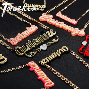 TOPGRILLZ personalizate Personalizate Litere Numele Pandantiv Acrilic cu laser Tăiat Hip Hop de Moda Farmec Bijuterii Cadou Pentru Femei Colier