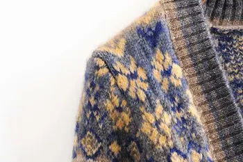 Toppies 2021 Femeie Jacquard Tricotate Sacou Vintage Cardigan Pulover Singur Pieptul Gât Pătrat Topuri