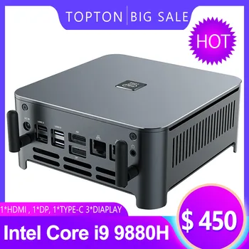 Topton Mini PC Intel Core i9 9880H Procesor(de până la 4.8 GHz) Windows 10 Pro(64-bit) Mini Computer cu HDMI/DP/Tip-C Display Port