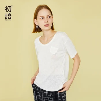 Toyouth Mai buni prieteni Tricou Femei Noile tricouri Femei din Bumbac Solid Simplu de Buzunar Vintage tricouri Alb cu Maneci Scurte Topuri