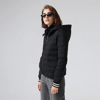 Toyouth Moda De Iarnă Cu Glugă De Lumină În Jos Jacheta Femei Haină Scurtă Scrisoare Tipărite Negru Îmbrăcăminte Exterioară În Jos Jachete
