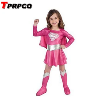 TPRPCO copii roz super man costum fata rochie de petrecere de halloween cosplay costum de super-erou cu capul cizme centura NL948