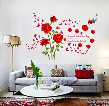 Trandafiri rosii Autocolante de Perete Living cuplu Dormitor decor acasă de artă decalcomanii de flori picturi murale canapea fundal