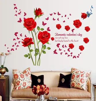 Trandafiri rosii Autocolante de Perete Living cuplu Dormitor decor acasă de artă decalcomanii de flori picturi murale canapea fundal