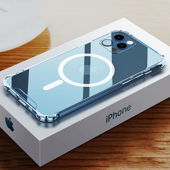 Transparent Caz Pentru iPhone 12 Pro Max MagSafing Caz rezistent la Socuri Capac de Protecție Coajă de Telefon Mobil Pentru iPhone12 Mini 11 XS XR