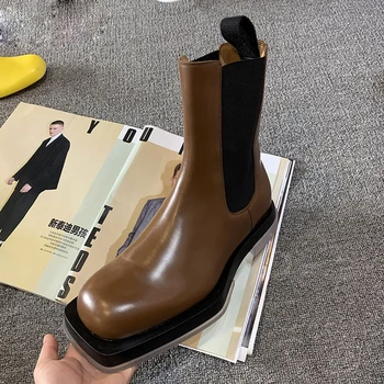 Transparent Gros de jos cizme Martin femei flatform piele naturala pantofi glezna cizme chelsea scurt botas 2020 feminin Pista