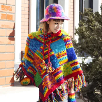 Transport gratuit 2019 Noua Moda lână Mantie cu Glugă Haina Liber de Îmbrăcăminte Realizate manual Naționale de Femei Pulovere de Primăvară Și de Iarnă