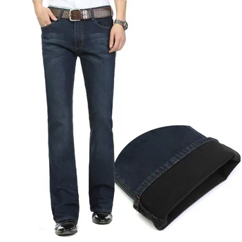 Transport Gratuit 2020 De Înaltă Calitate Pentru Bărbați De Iarnă Worm Lână Albastru Boot Cut Jeans Business Casual Pantaloni Flare Mijlocul Talie Pantaloni De Catifea