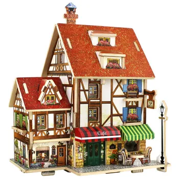 Transport gratuit 3D Puzzle din Lemn DIY Model de Jucărie pentru Copii Franța Stil francez cafenea Puzzle,puzzle 3d de construcție,puzzle-uri din lemn