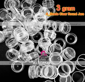 Transport gratuit - 3g Mici Rotunde Clare borcane de Sticla cu Capace 150x Greu Vas de Plastic Nail Art de Stocare