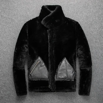 Transport gratuit.B3 shearling bomber jacket.Eur dimensiunea clasic haina de piele,cald iarna barbati, sacouri piele de oaie cu 2cm lână blană