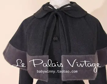 TRANSPORT GRATUIT Le Palais de Epocă elegant stil retro Hepburn lână Rochie Babydoll Cape haina de costum