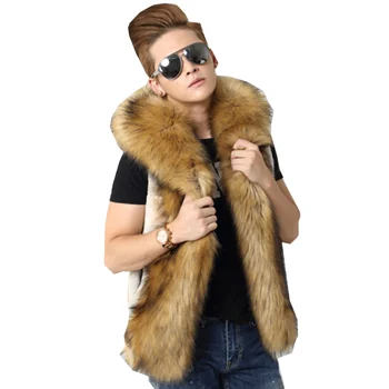 Transport gratuit Noua moda de sex masculin pentru Bărbați toamna și iarna de blana cu gluga vesta imitatie haină de blană de vulpe vestă scurtă de piele de căprioară Slim stil coreean
