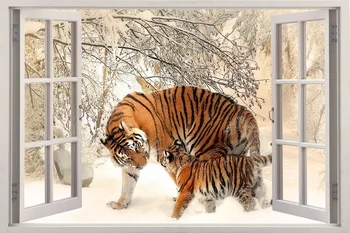 Transport gratuit în Fereastra 3D Autocolante Iarna Tigri Animal Perete Decal Art Detașabil Tapet Mural Autocolant Vinil Decor Acasă