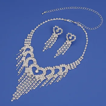 TREAZY de Lux Stras de Cristal Mireasa Seturi de Bijuterii pentru Femei Inima Tassel Colier Cercei Bratara Set Bijuterii de Nunta Cadouri