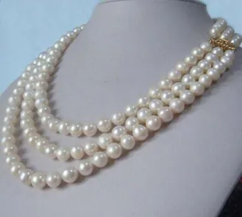 Trei Strand natural 9-8 mm alb colier de perle akoya 17
