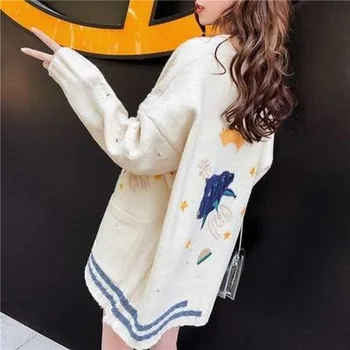 Tricotate Cardigan Pentru Femei Pulover 2020 Femei Toamna Iarna Vrac Broderie Supradimensionate Coreeană Cald Jacheta De Desene Animate De Îmbrăcăminte