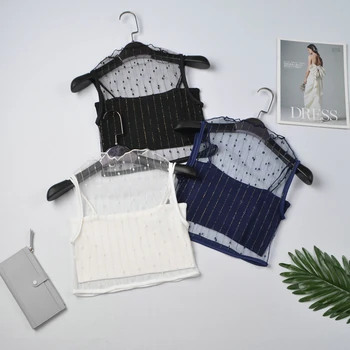Tricotate Solid Crop Topuri de sex Feminin Elastic Trunchiate 2 Bucăți de Cămașă fără Mâneci Plasă de tricouri Pentru Femei de Vara