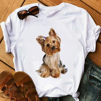 Tricou femei Pic Yorkshire Terrier Cola tocuri inalte T-Shirt Ruj Minunat Înger Youkshire Print Tee Fete de Animale