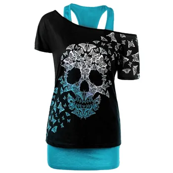 Tricou T-Shirt Plus Dimensiune S-5XL Femei Picătură navă Femei de Moda Fluture Craniu de Imprimare Hanorac cu glugă Topuri