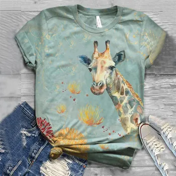 Tricouri de Vara Giraffe Animal de Imprimare 2020 Pentru Femei Plus Dimensiune Blusas Maneci Scurte O-Gât Topuri Tricou T-Shirt рубашка женская