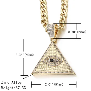 Triunghi Piramida Egipteana Coliere si Pandantiv cu cubanez lanț de Gheață Afară Illuminati Evil Eye Of Horus Hip Hop bijuterii