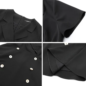 Trytree de Vară 2020 Femei Casual Rochie V-neck Solid a-line Rochie de Moda de Epocă Elegant Dublu Rânduri Costum Negru Rochie Mini