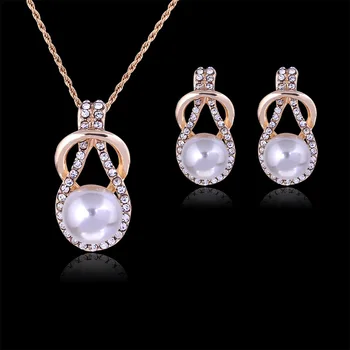 TSHOU107 femei pearl stras set colier cercei bijuterii de nunta set Cadou Link-ul Pentru Cumpărător