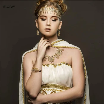 Turcă Royal Nunta Bijuterii Set Aur Colier/Cercei/Inel/Bratara Set Complet pentru Femei Deschide Setare Dubai Seturi de Bijuterii