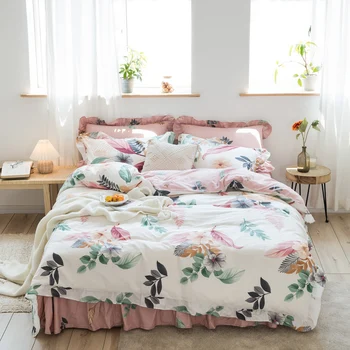 TUTUBIRD-Fete cu stil coreean pat fusta bumbac lenjerie de pat florale pastorală carpetă acopere twin regina king size cuvertură de pat