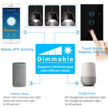 Tuya Inteligente de Viata LED Dimmer Switch WiFi Smart Light Touch Comutator de Reglaj Compatibil Alexa Google Acasa Estompat 110V 220V NE-UE din marea BRITANIE