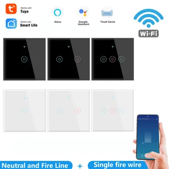 TUYA WiFi Touch Perete de Sticlă Lumina Comutator Fără Fir Neutru UE 1/2/3 Gasca 110-250V Inteligent APP Life Timer Tuya de Start Google Alexa