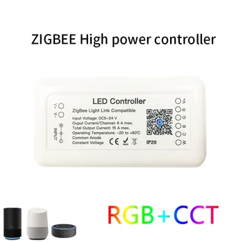 Tuya Zigbee 3.0 Smart LED Controler RGB+CCT Estompat 6pini Banda de Lumina Controller Wireless DC12-24V Lucra Cu Alexa de Start Google