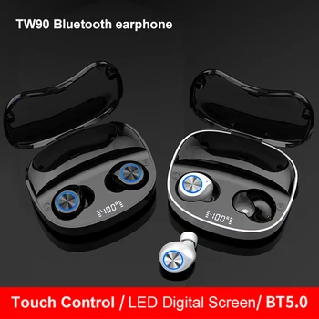 TWS TW90 Mini Căști Bluetooth Wireless Headset rezistent la apa LED Digital Sport Pavilioane Pentru Huawei Iphone Xiaomi Muzica Casca