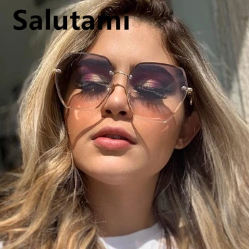 Tăiere fără ramă Poligon Pătrat Womne ochelari de Soare 2020 Noua Moda Îndoit de Flori Picior Ochelari de Soare Ochi de Pisica de sex Feminin Gradient de Nuante