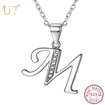 U7 Argint 925-O-Z Inițială Scrisoare Alfabet Numele Coliere Pandantiv pentru Femei Fete Cadou de Ziua Cubic Zirconia Cravată