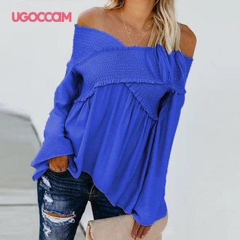 UGOCCAM de Pe Umăr Femei Bluze Bluza Sexy Cămașă de Toamnă Tricouri Neregulate Tiv Tricou Plus Dimensiunea Femei de Vară Tricouri ropa mujer