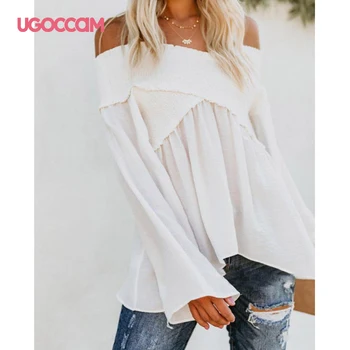 UGOCCAM de Pe Umăr Femei Bluze Bluza Sexy Cămașă de Toamnă Tricouri Neregulate Tiv Tricou Plus Dimensiunea Femei de Vară Tricouri ropa mujer