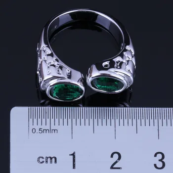 Uimitor Dublu Oval Verde Cubic Zirconia Placat Cu Argint Inel V0625