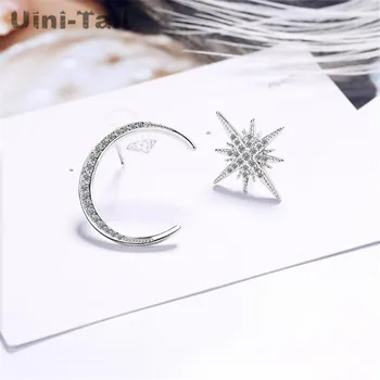 Uini-Coada de vânzare fierbinte noi argint 925 asimetrice star luna micro inlay cercel moda dulce rafinat bijuterii ED718