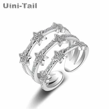 Uini-Coada hot nou argint 925 Coreea strat de trei stele inel deschis de moda de sex feminin trend micro-set inel de personalitate sălbatic
