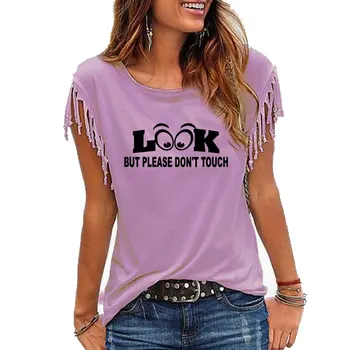 Uită-te dar nu atinge în 2020 Nou Amuzant O guler Tricouri pentru Femei de Moda de Vara din Bumbac T-shirt