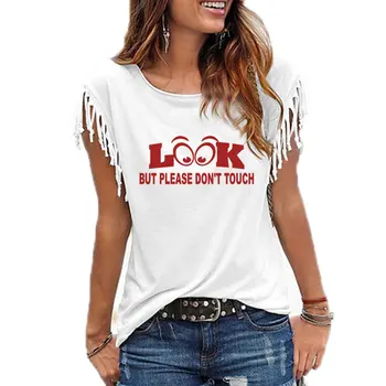 Uită-te dar nu atinge în 2020 Nou Amuzant O guler Tricouri pentru Femei de Moda de Vara din Bumbac T-shirt