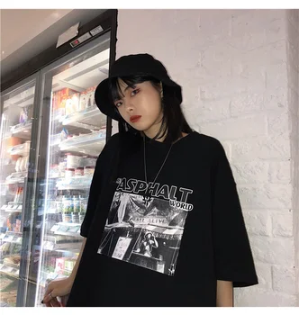 Ulzzang hip hop femei femei tricou top tricouri harajuku tricou de imprimare de Moda anilor ' 90 Oversize t-shirt streetwear Maneci scurte