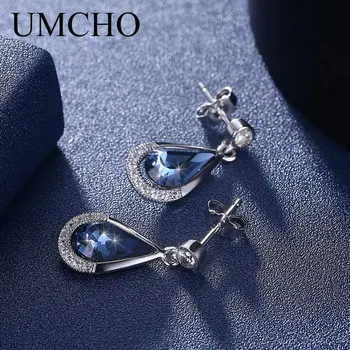 UMCHO Albastru Real Argint 925 Cercei Piatră prețioasă Creat Nano Cristal Cercei Stud Pentru Femei, Cadou de Ziua de Bijuterii Fine
