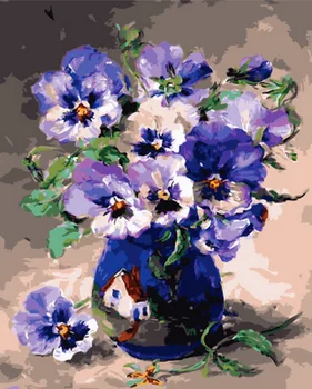 UnFrame imagine pictură în ulei de numere decor de perete de bricolaj, pictura pe panza pentru decor acasă 4050 violet și albastru