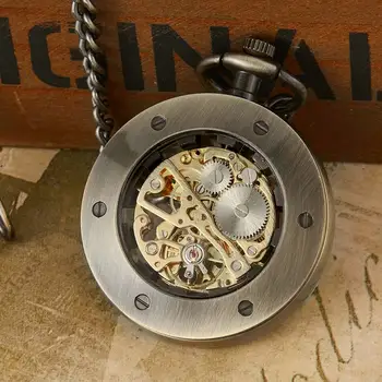 Unic Retro Bronz Gol Mecanice Ceas De Buzunar Bărbați Romano-Număr De Apelare Steampunk Mână De Lichidare Ceasuri De Buzunar De Sex Masculin Ceas Cadouri